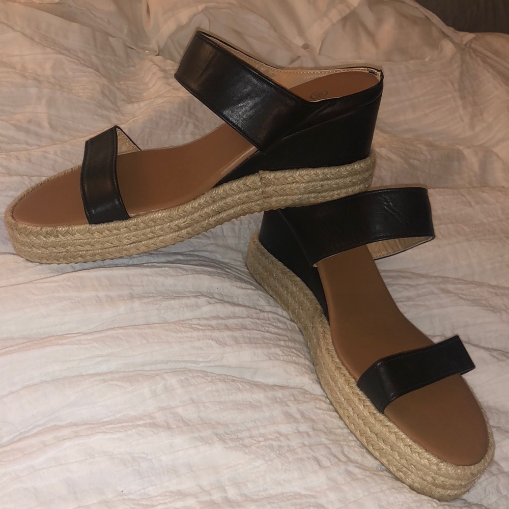 Black slip on wedges